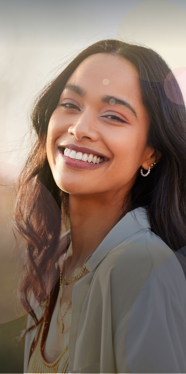 Attractive woman with white smile mobile
