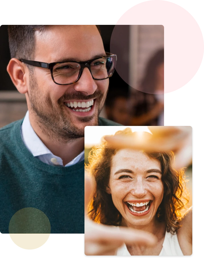Two happy people with bright smiles